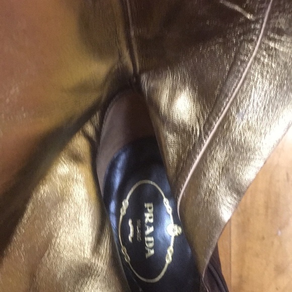 39.5 chocolate Brown Suede Mid Calf Boot Prada EUc - Picture 8 of 8